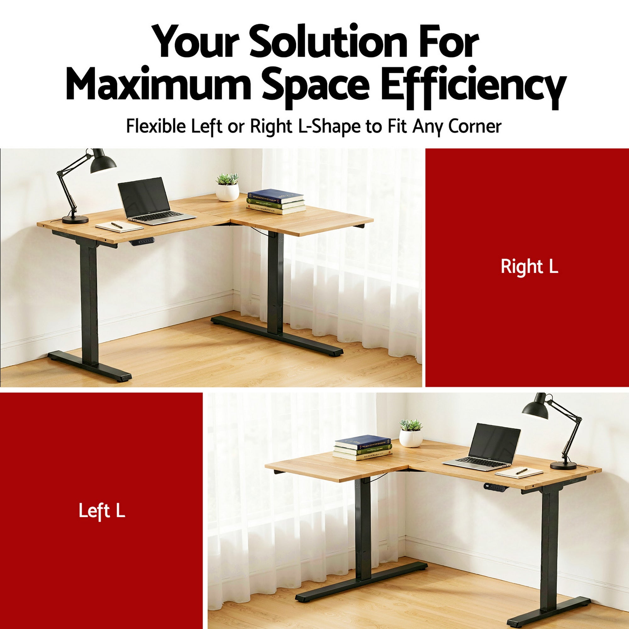 Desks: Artiss L-Shape Electric Standing Desk Sit Stand Up Height Adjustable Motorised