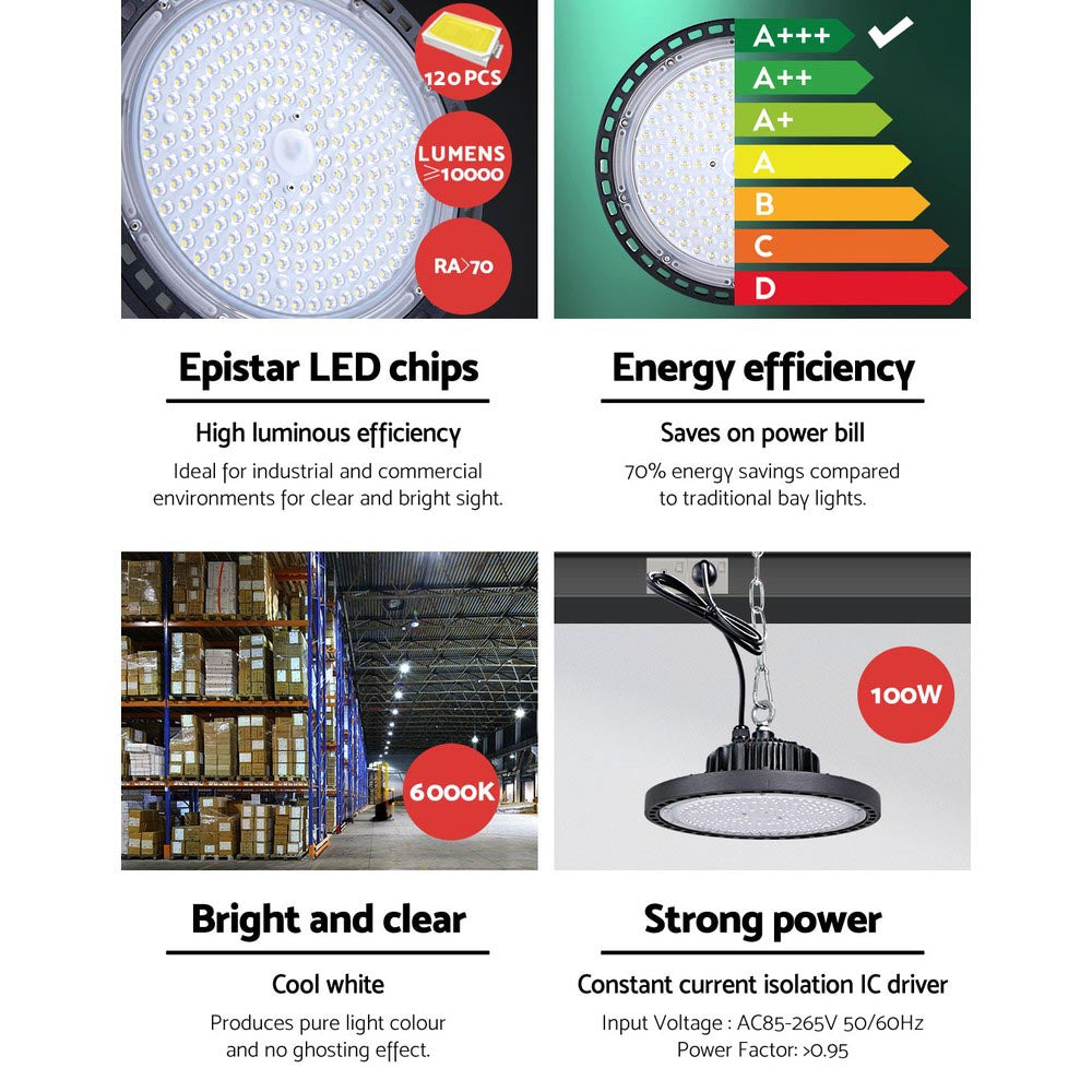 Ceiling Lights: Leier LED High Bay Lights 100W UFO Industrial Workshop Warehouse Factory Lamp