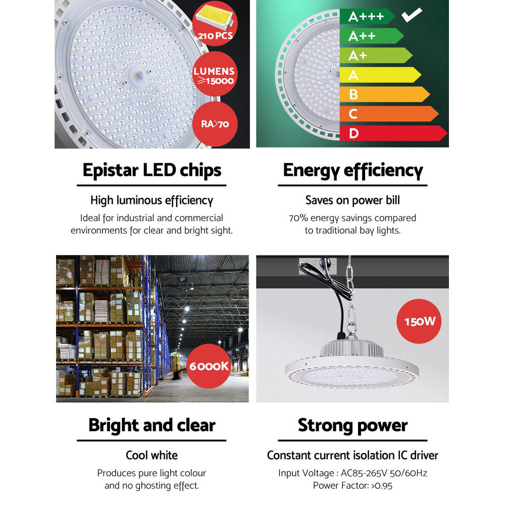 Ceiling Lights: Leier LED High Bay Lights 150W UFO Industrial Shed Warehouse Factory Lamp White