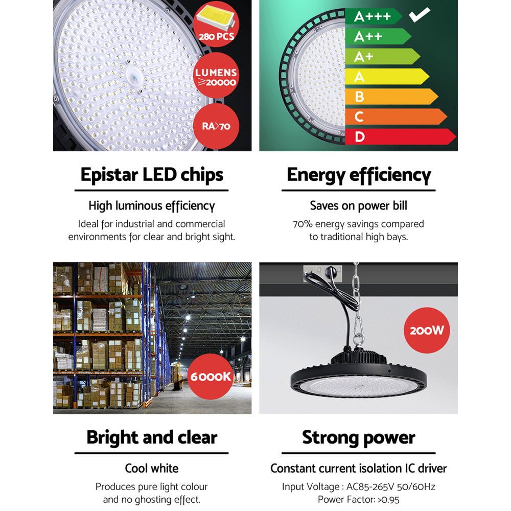Ceiling Lights: Leier LED High Bay Lights 200W UFO Industrial Workshop Warehouse Factory Lamp