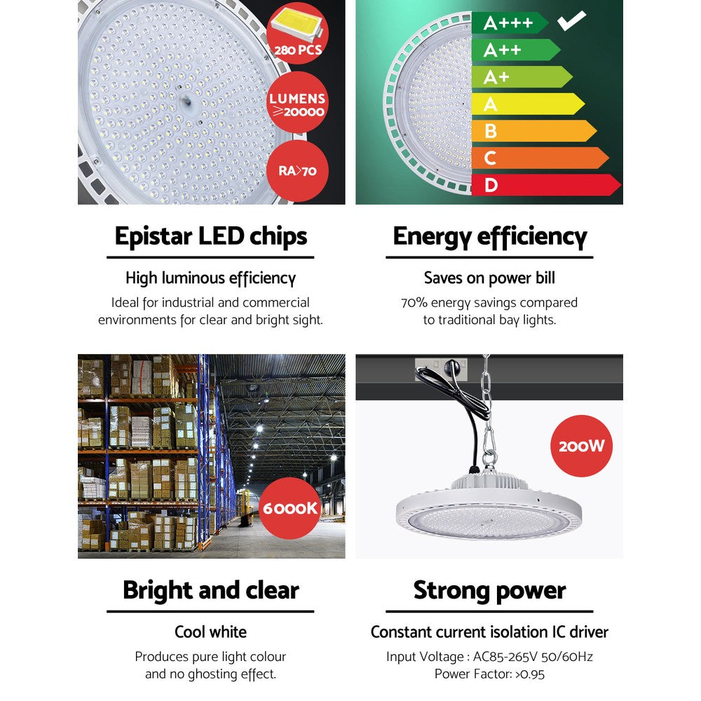 Ceiling Lights: Leier LED High Bay Lights 200W UFO Industrial Shed Warehouse Factory Lamp White