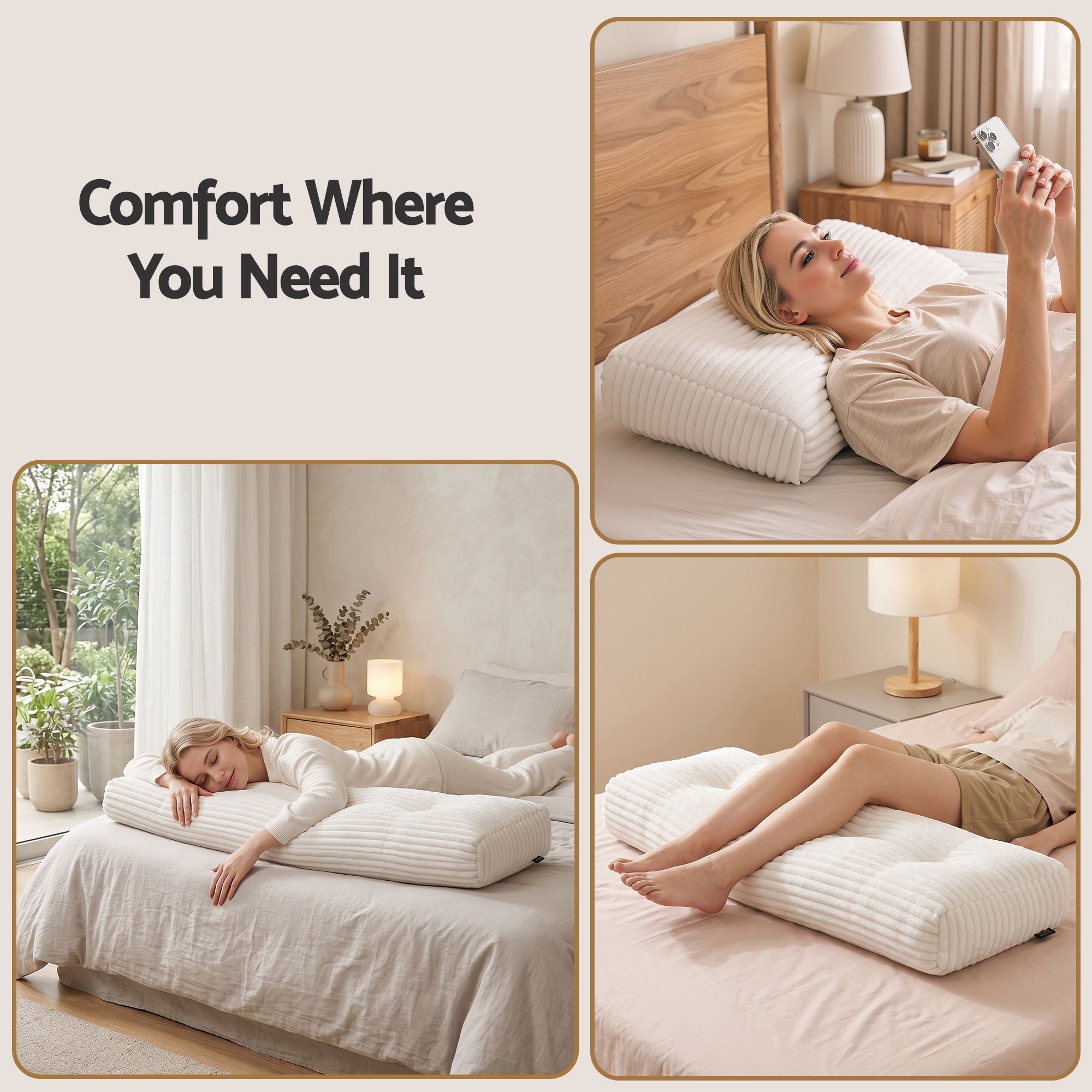 Giselle wedge pillow headboard with non-flattening shredded foam core, perfect for dorm reading or sofa lap desk, 330g corduroy cover, side pockets, Double