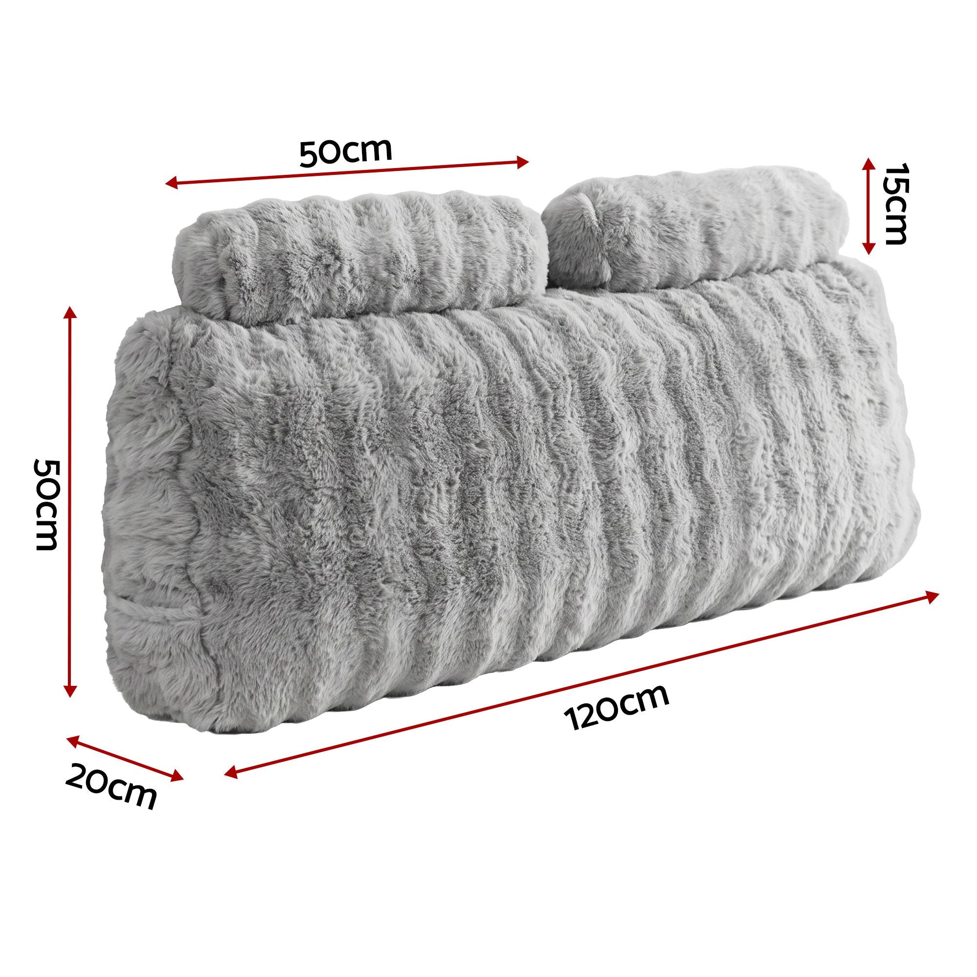 Giselle Wedge Pillow Headboard, Easy Wash Zipper Cover & Anti-Flat Foam, Couch Lumbar Support for Dorm Readers, 340g Faux Rabbit Fur with Dual Pockets, Double