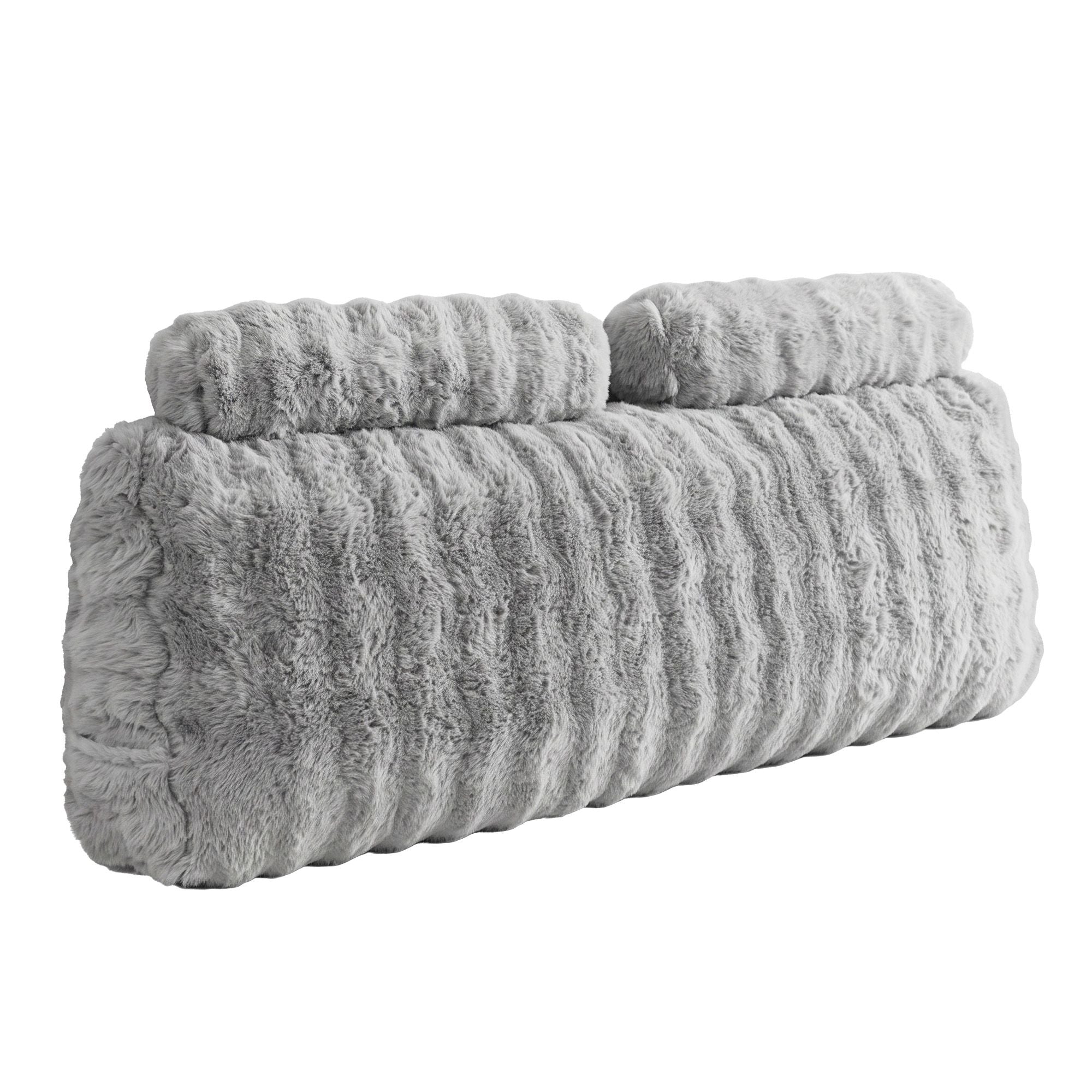 Giselle Wedge Pillow Headboard, Easy Wash Zipper Cover & Anti-Flat Foam, Couch Lumbar Support for Dorm Readers, 340g Faux Rabbit Fur with Dual Pockets, Queen