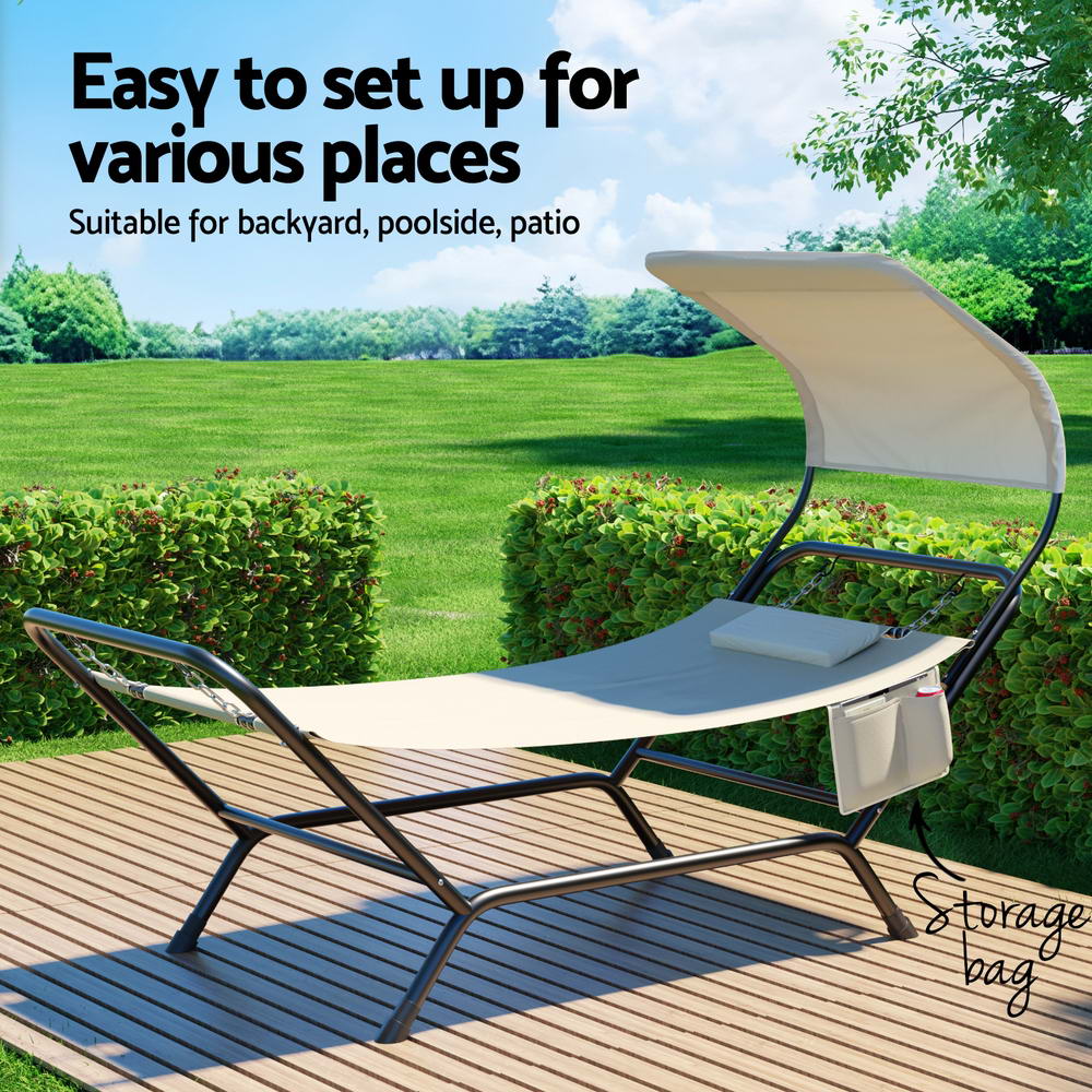 Hammocks & Accessories: Gardeon Hammock Bed w/ Stand Sun Lounge Chair Beige