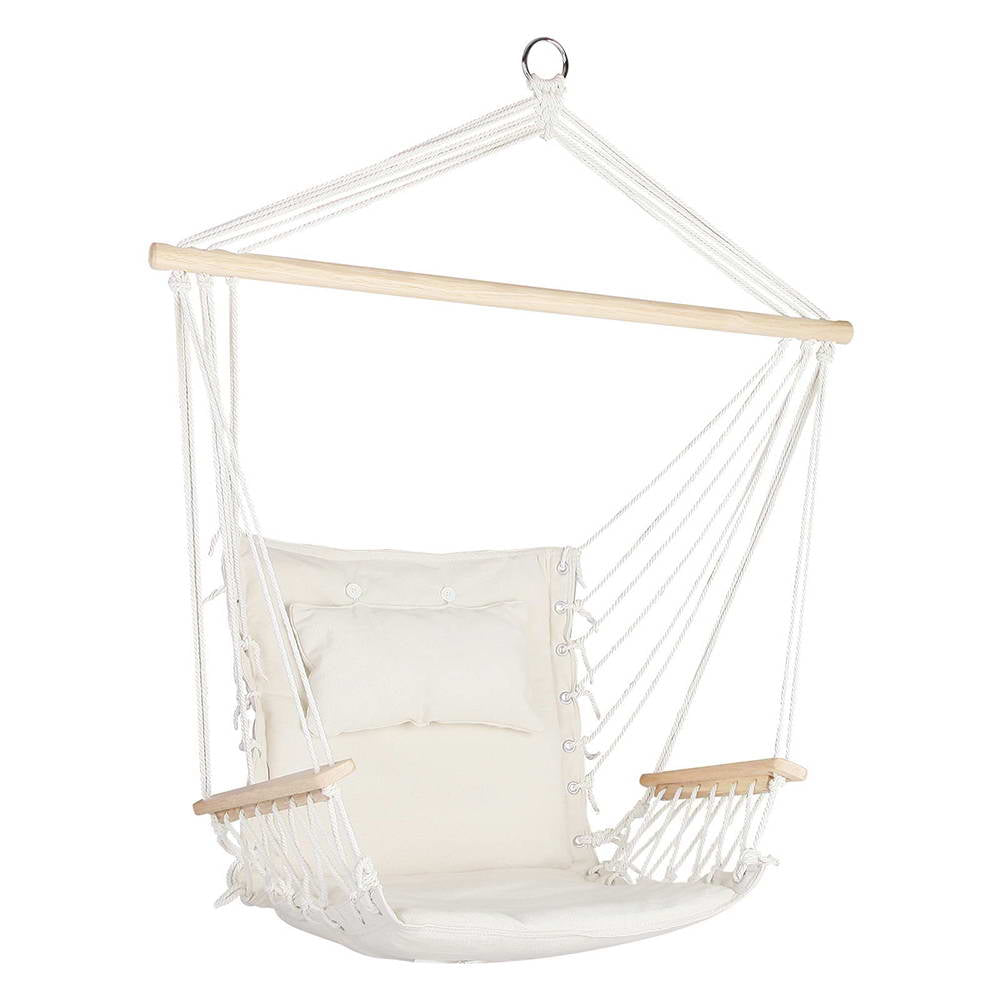 Hammocks & Accessories: Gardeon Hammock Chair Hanging with Armrest Camping Hammocks Cream