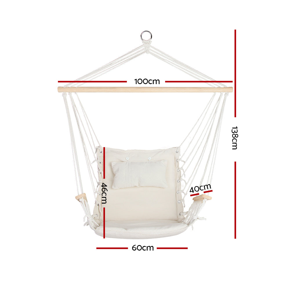 Hammocks & Accessories: Gardeon Hammock Chair Hanging with Armrest Camping Hammocks Cream