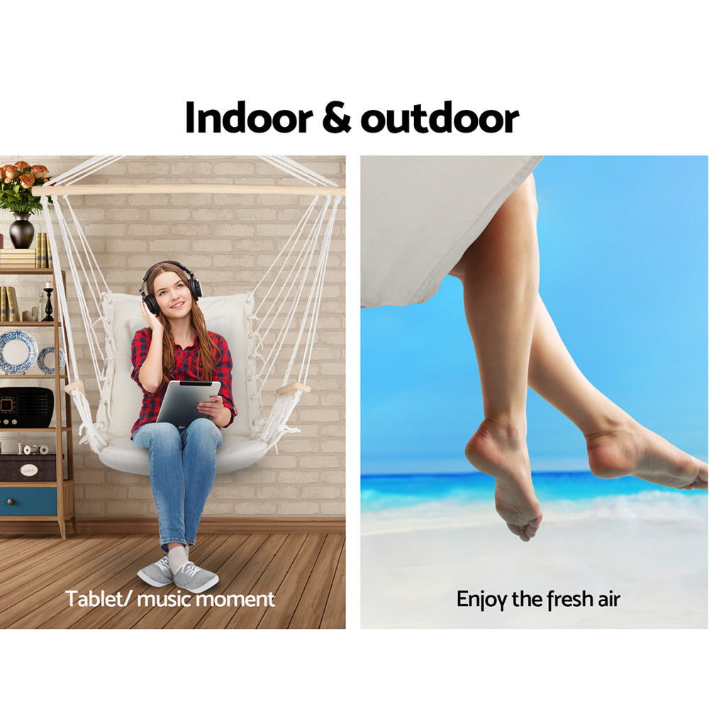 Hammocks & Accessories: Gardeon Hammock Chair Hanging with Armrest Camping Hammocks Cream