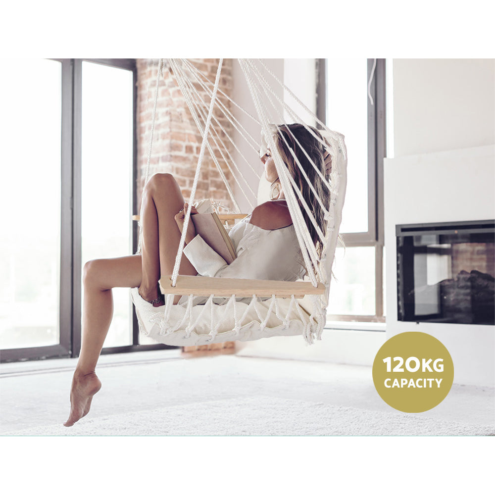 Hammocks & Accessories: Gardeon Hammock Chair Hanging with Armrest Camping Hammocks Cream