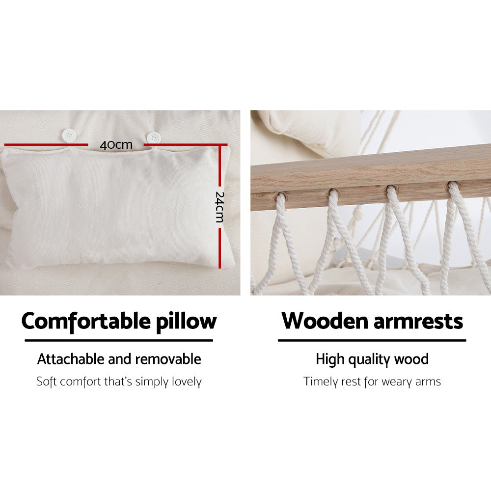 Hammocks & Accessories: Gardeon Hammock Chair Hanging with Armrest Camping Hammocks Cream