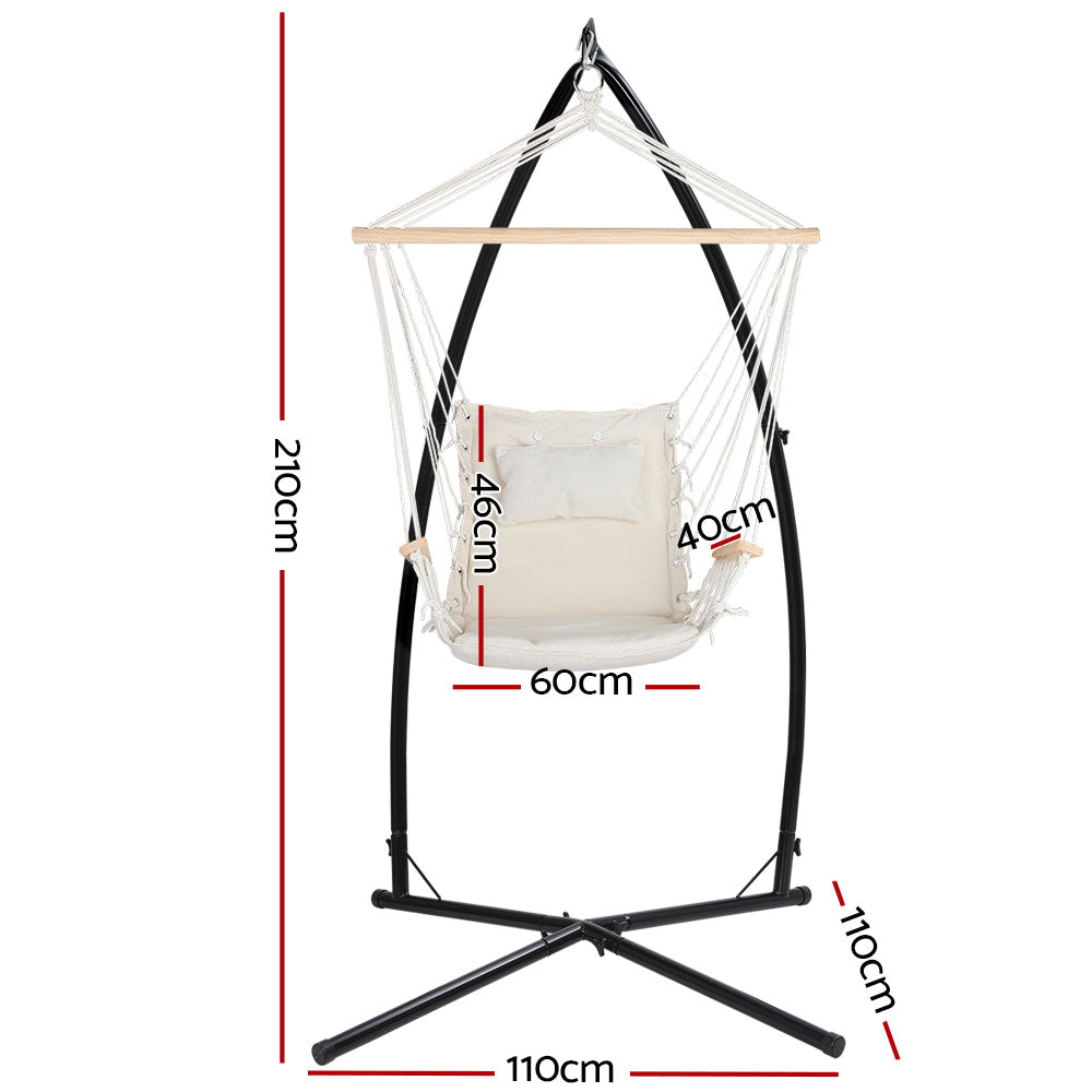 Outdoor Chairs: Gardeon Hammock Chair with Steel Stand Armrest Outdoor Hanging Cream