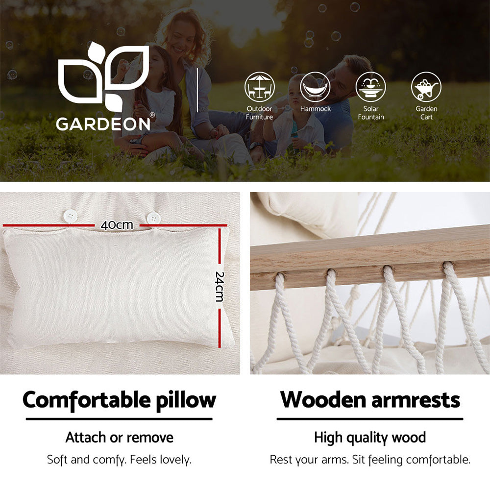 Outdoor Chairs: Gardeon Hammock Chair with Steel Stand Armrest Outdoor Hanging Cream