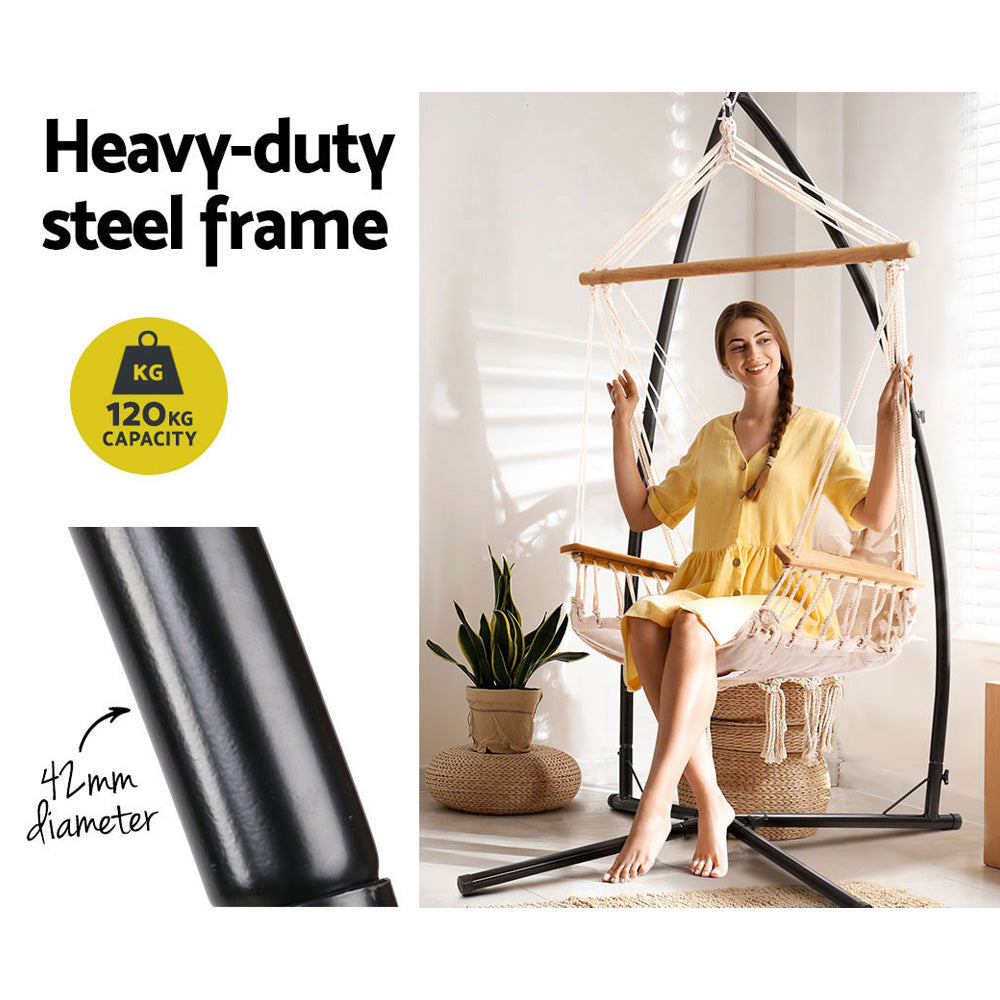 Outdoor Chairs: Gardeon Hammock Chair with Steel Stand Armrest Outdoor Hanging Cream