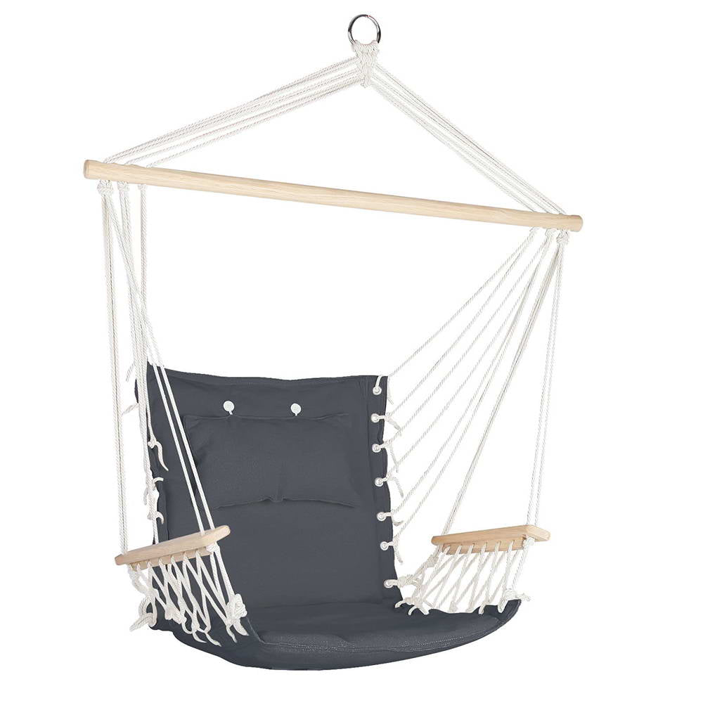 Outdoor Chairs: Gardeon Hammock Chair Hanging with Armrest Camping Hammocks Grey