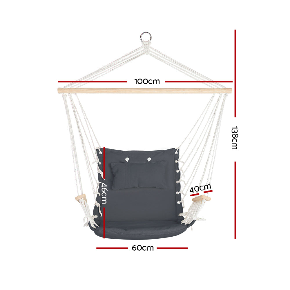 Outdoor Chairs: Gardeon Hammock Chair Hanging with Armrest Camping Hammocks Grey