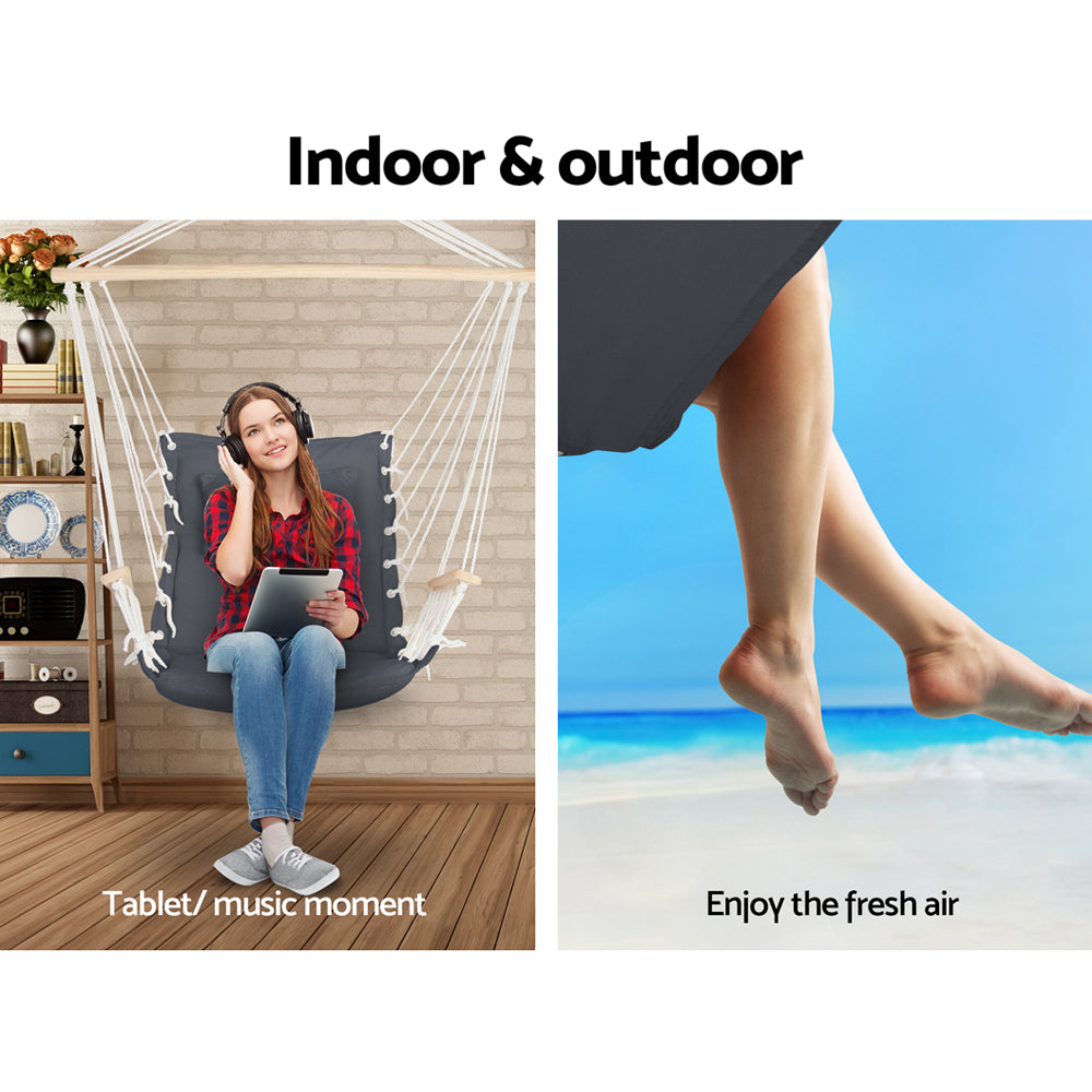 Outdoor Chairs: Gardeon Hammock Chair Hanging with Armrest Camping Hammocks Grey