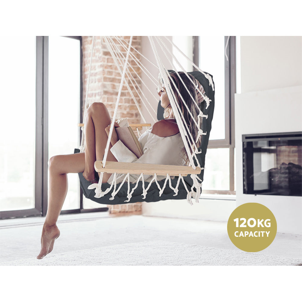 Outdoor Chairs: Gardeon Hammock Chair Hanging with Armrest Camping Hammocks Grey