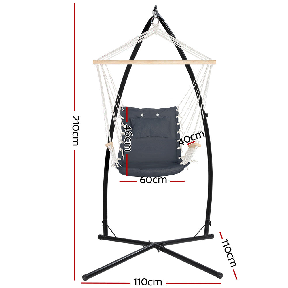 Outdoor Chairs: Gardeon Hammock Chair with Steel Stand Armrest Outdoor Hanging Grey