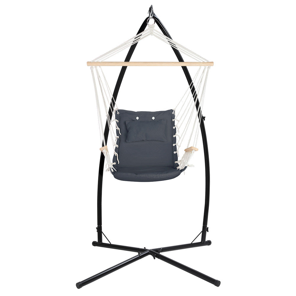 Outdoor Chairs: Gardeon Hammock Chair with Steel Stand Armrest Outdoor Hanging Grey