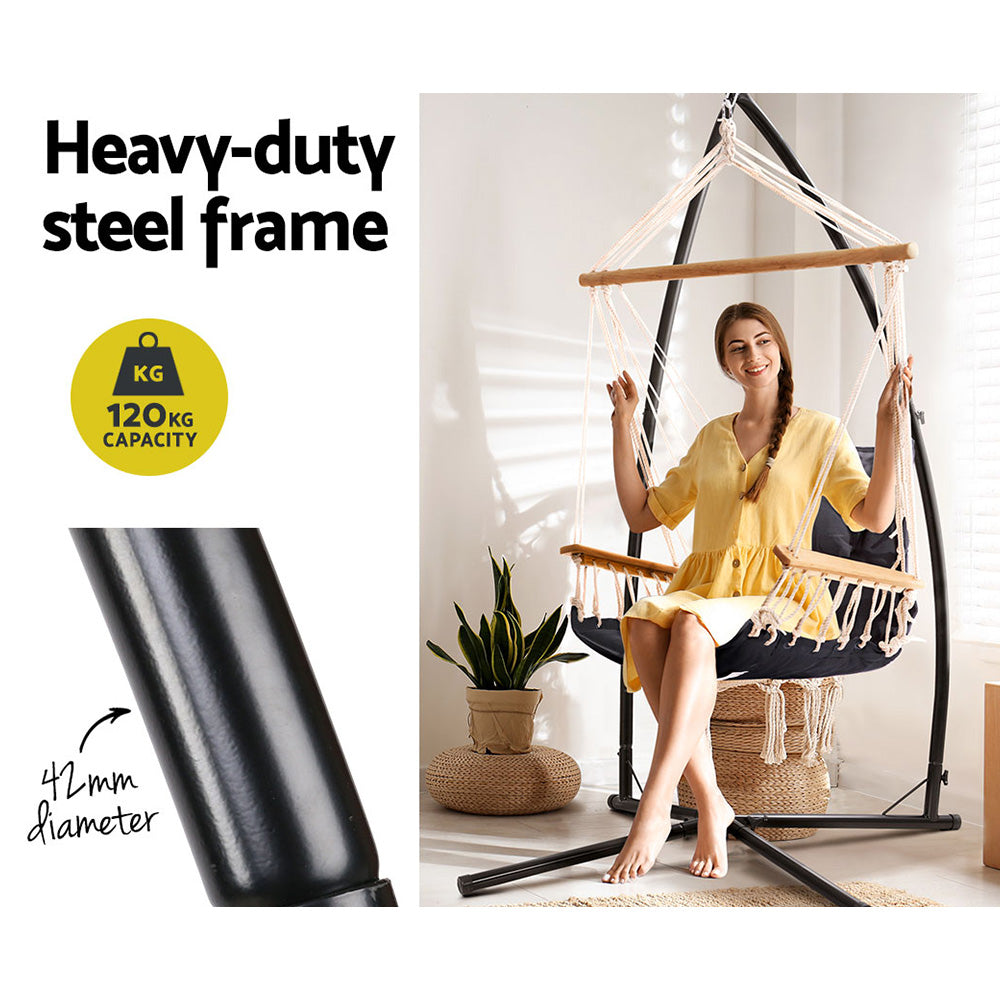 Outdoor Chairs: Gardeon Hammock Chair with Steel Stand Armrest Outdoor Hanging Grey