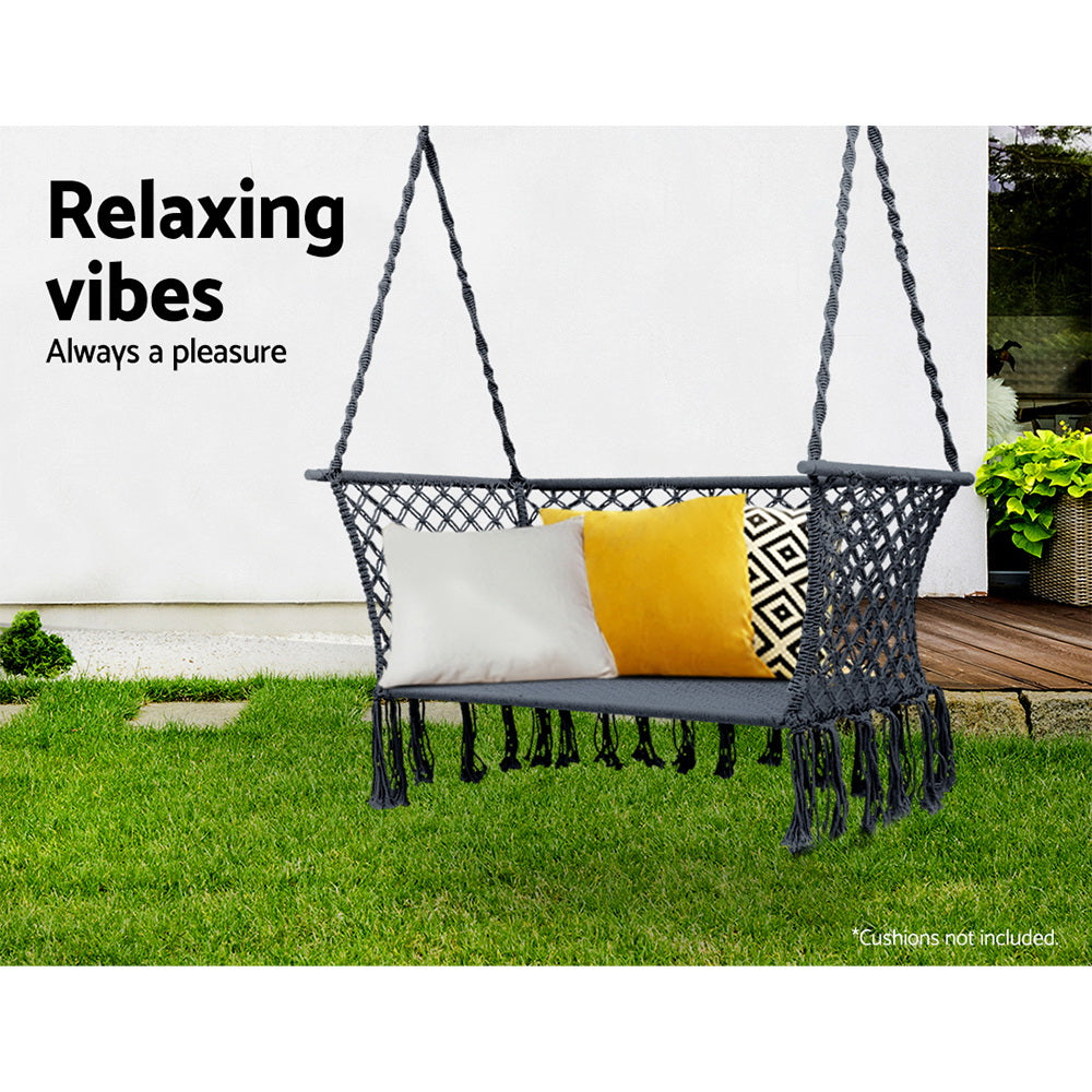 Outdoor Chairs: Gardeon Hammock Chair Outdoor Portable Camping Hammocks 2 Person Grey