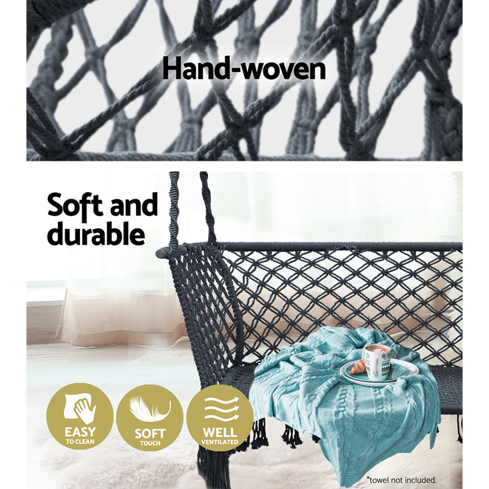 Outdoor Chairs: Gardeon Hammock Chair Outdoor Portable Camping Hammocks 2 Person Grey