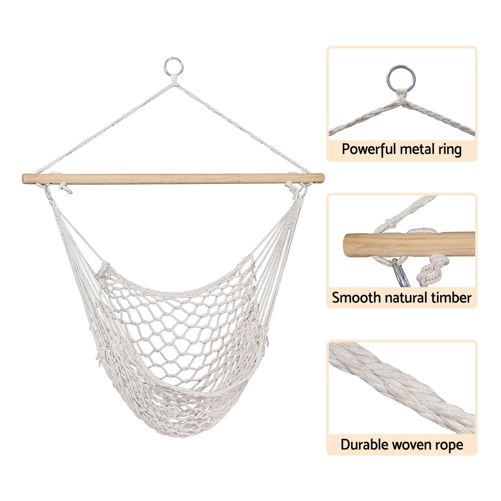 Hammocks & Accessories: Gardeon Hammock Chair Outdoor Hanging Camping Mesh Indoor Cream