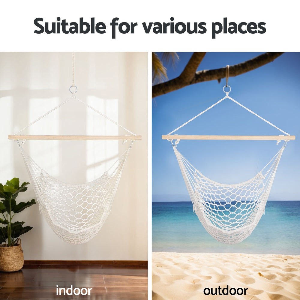 Hammocks & Accessories: Gardeon Hammock Chair Outdoor Hanging Camping Mesh Indoor Cream