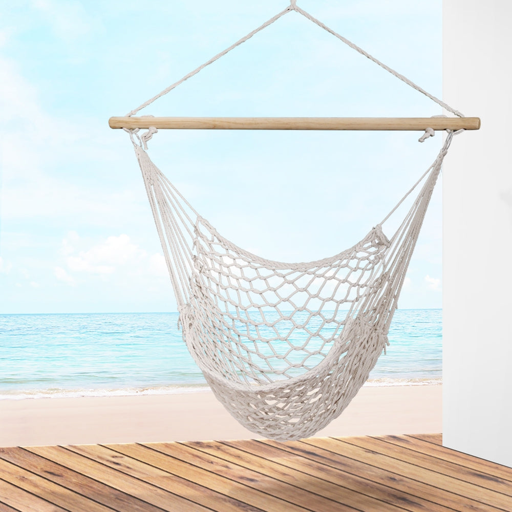 Hammocks & Accessories: Gardeon Hammock Chair Outdoor Hanging Camping Mesh Indoor Cream