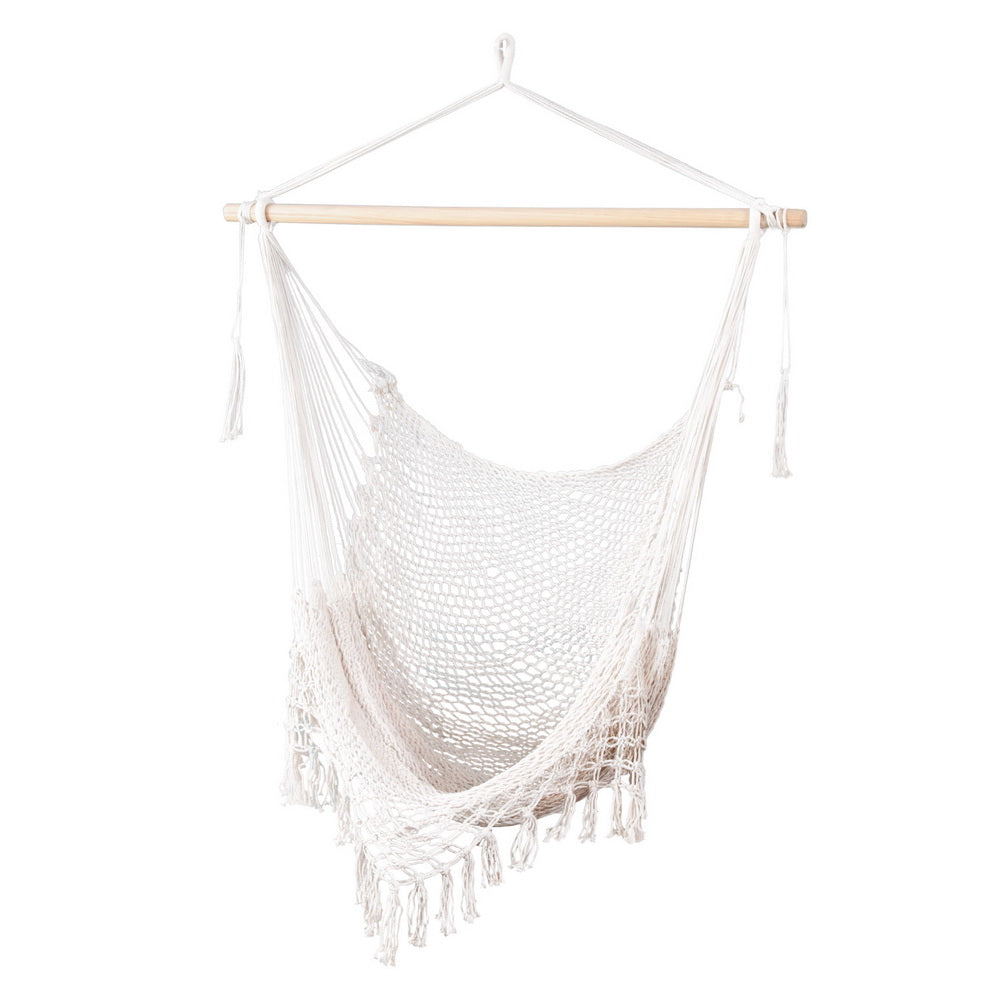 Hammocks & Accessories: Gardeon Hammock Chair Swing Camping Mesh Cream