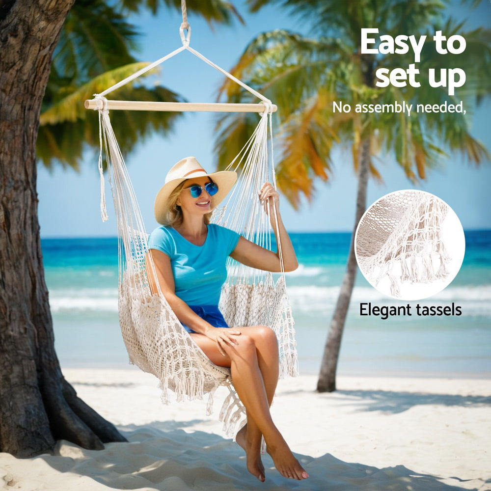 Hammocks & Accessories: Gardeon Hammock Chair Swing Camping Mesh Cream