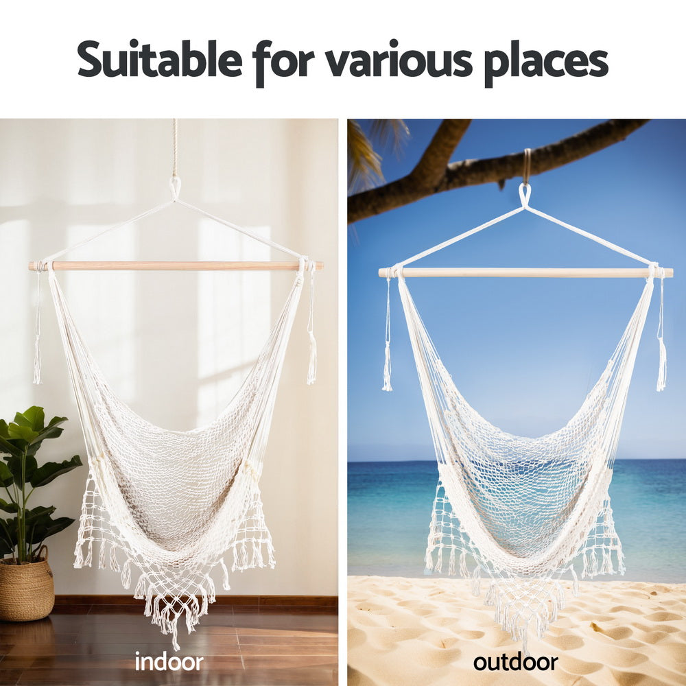 Hammocks & Accessories: Gardeon Hammock Chair Swing Camping Mesh Cream