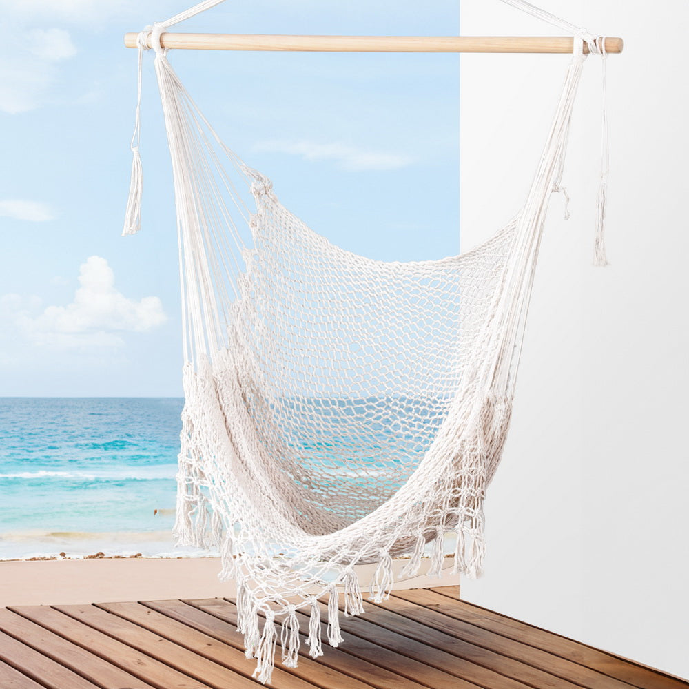 Hammocks & Accessories: Gardeon Hammock Chair Swing Camping Mesh Cream