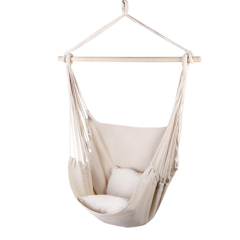 Hammocks & Accessories: Gardeon Hammock Chair Outdoor Camping Hanging Hammocks Cushion Pillow Cream