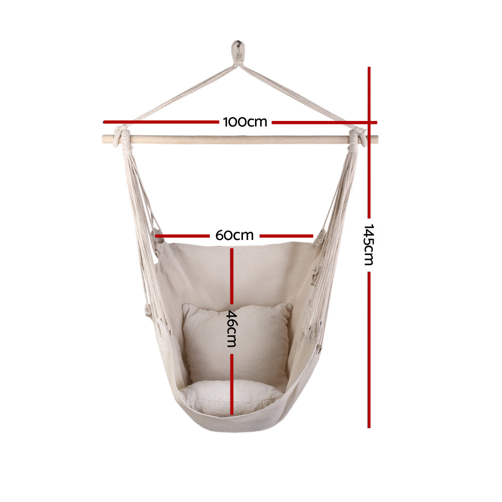 Hammocks & Accessories: Gardeon Hammock Chair Outdoor Camping Hanging Hammocks Cushion Pillow Cream