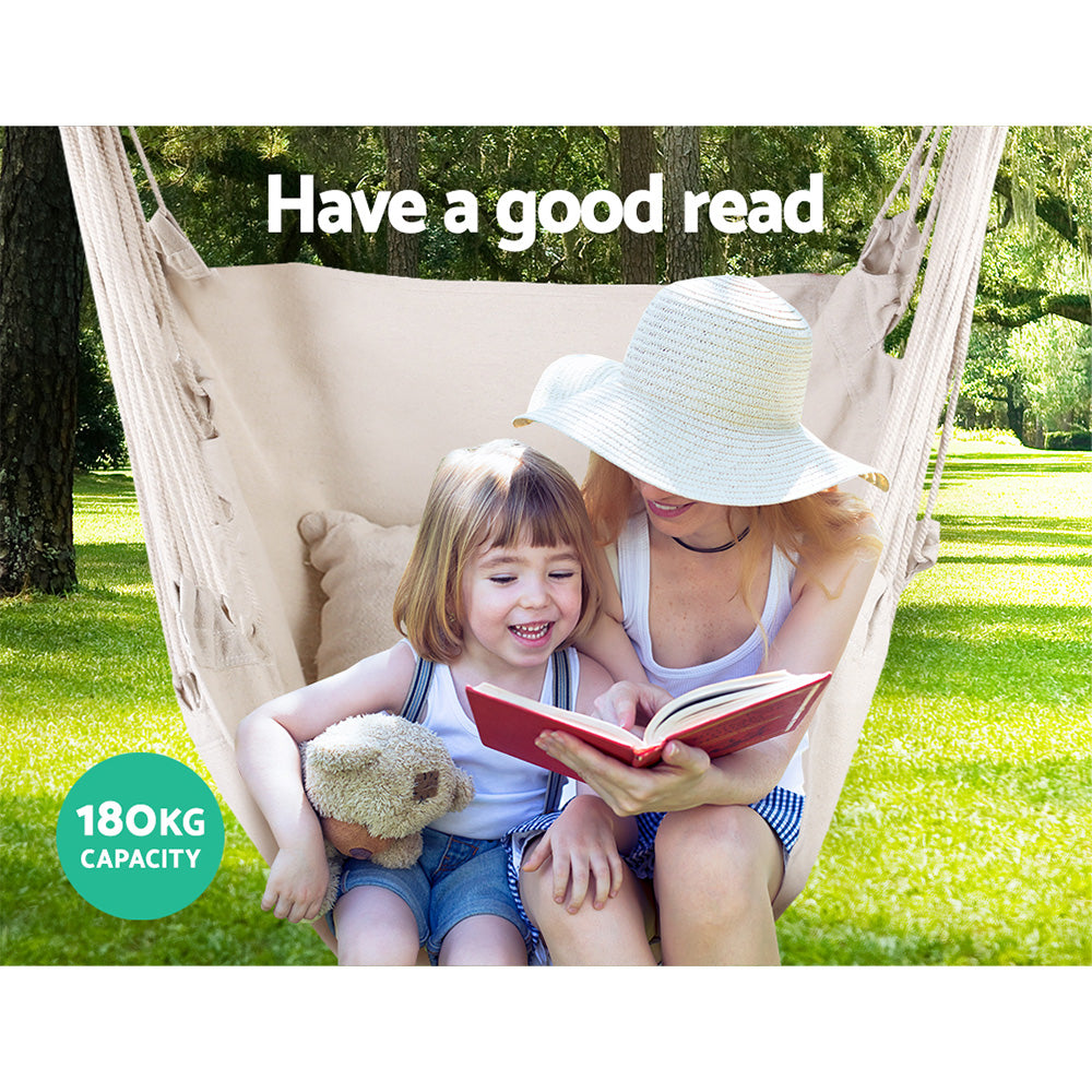 Hammocks & Accessories: Gardeon Hammock Chair Outdoor Camping Hanging Hammocks Cushion Pillow Cream