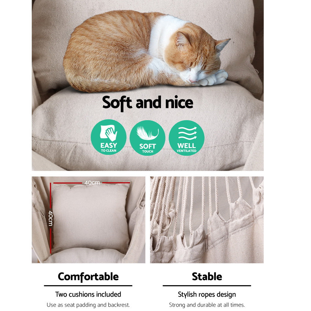 Hammocks & Accessories: Gardeon Hammock Chair Outdoor Camping Hanging Hammocks Cushion Pillow Cream