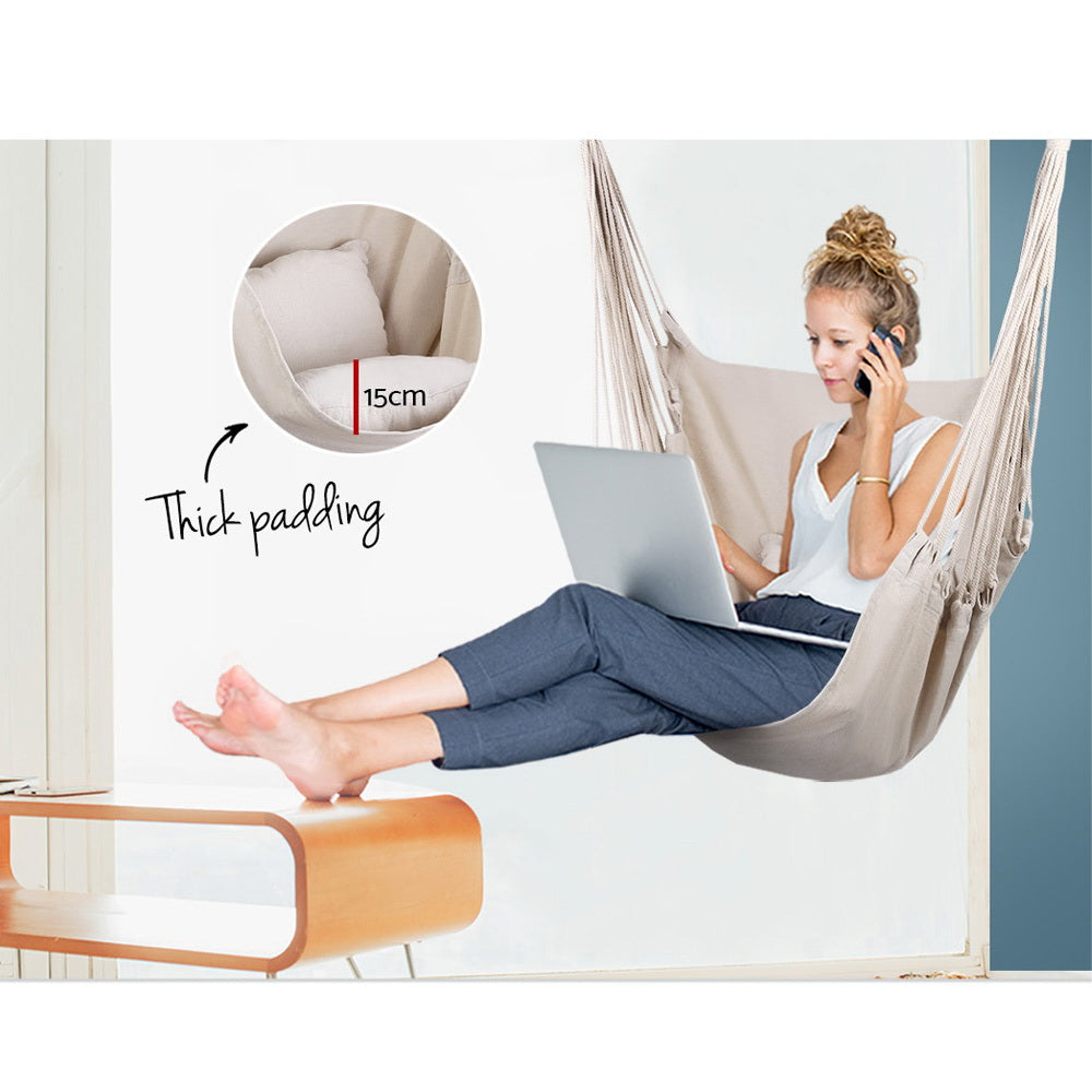 Hammocks & Accessories: Gardeon Hammock Chair Outdoor Camping Hanging Hammocks Cushion Pillow Cream
