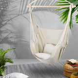 98765-Gardeon Hammock Chair Outdoor Camping Hanging Hammocks Cushion Pillow Cream