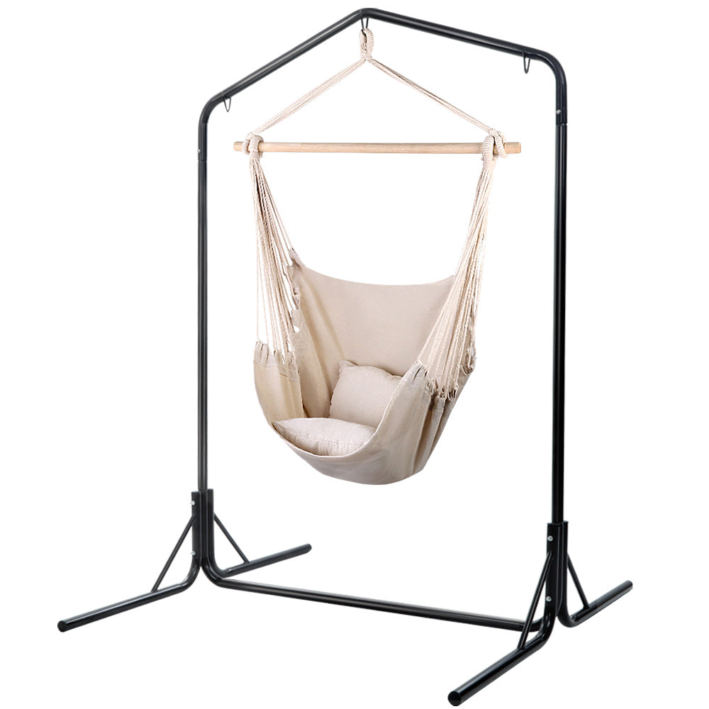 Hammocks & Accessories: Gardeon Outdoor Hammock Chair with Stand Hanging Hammock with Pillow Cream