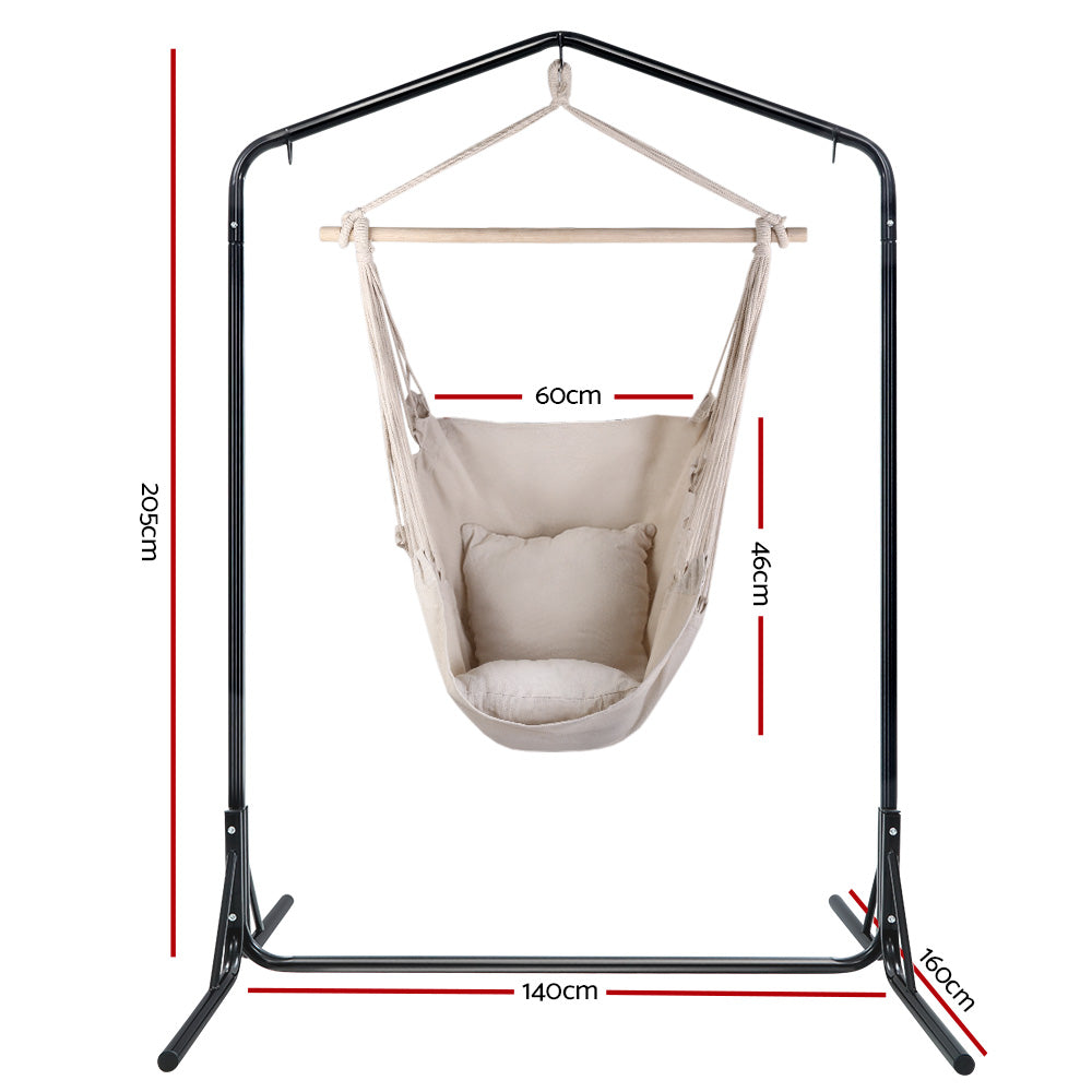 Hammocks & Accessories: Gardeon Outdoor Hammock Chair with Stand Hanging Hammock with Pillow Cream
