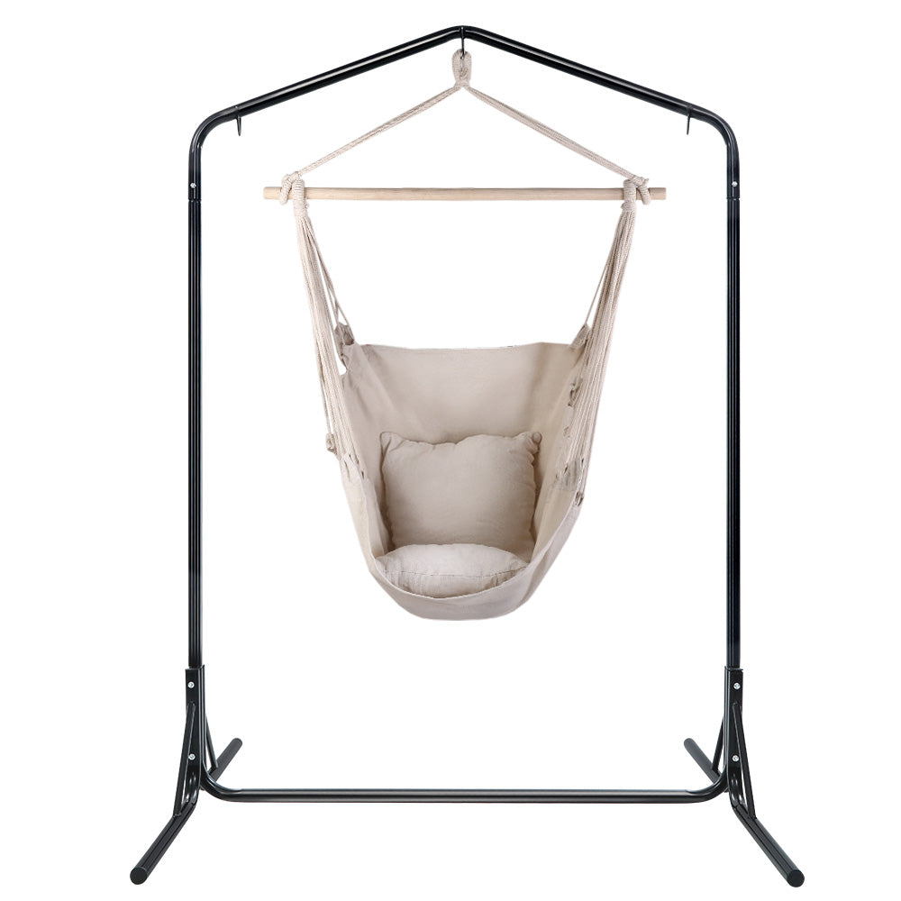Hammocks & Accessories: Gardeon Outdoor Hammock Chair with Stand Hanging Hammock with Pillow Cream