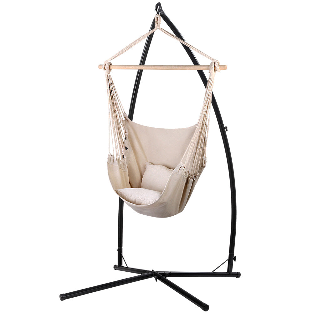 Outdoor Chairs: Gardeon Hammock Chair Outdoor Camping Hanging with Steel Stand Cream