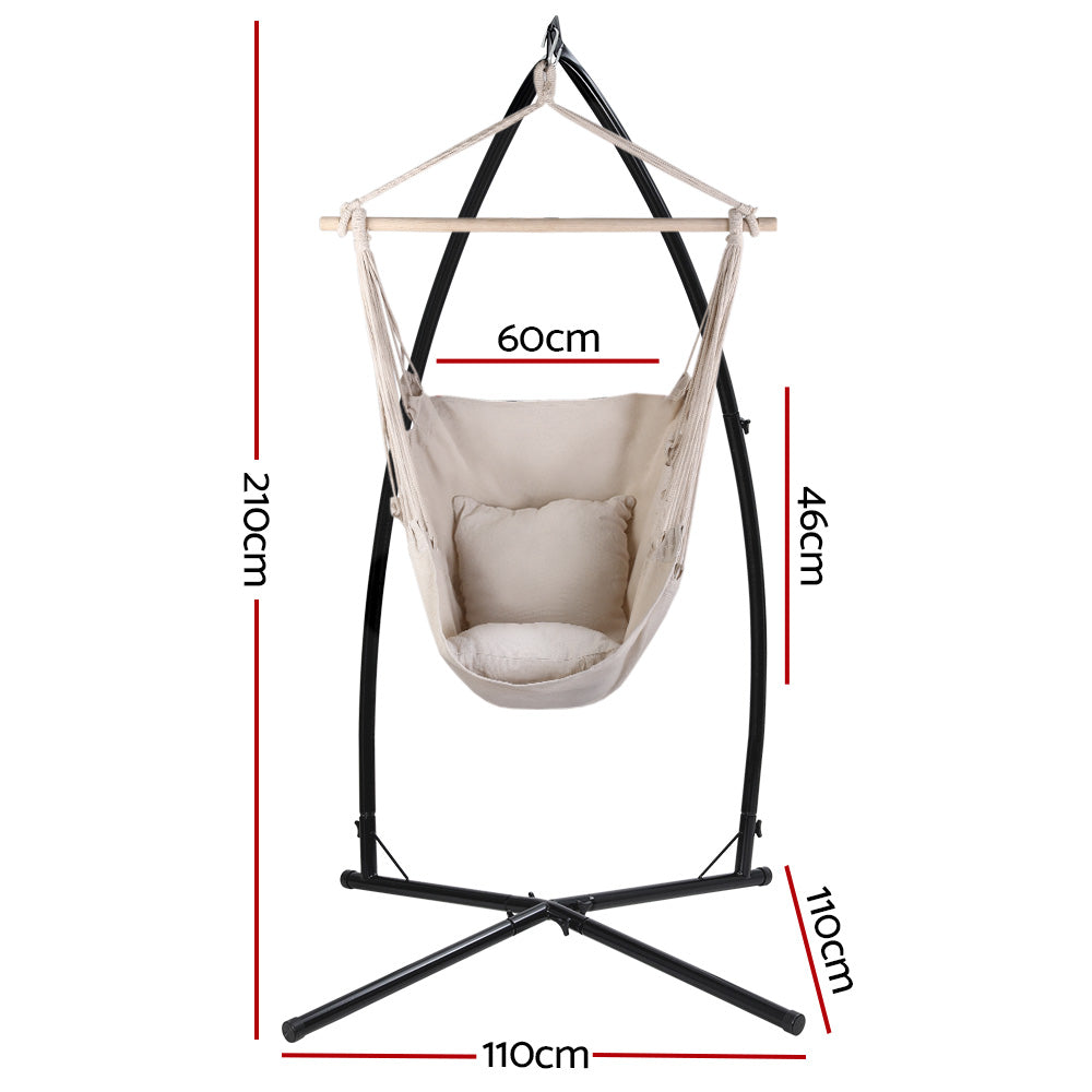 Outdoor Chairs: Gardeon Hammock Chair Outdoor Camping Hanging with Steel Stand Cream