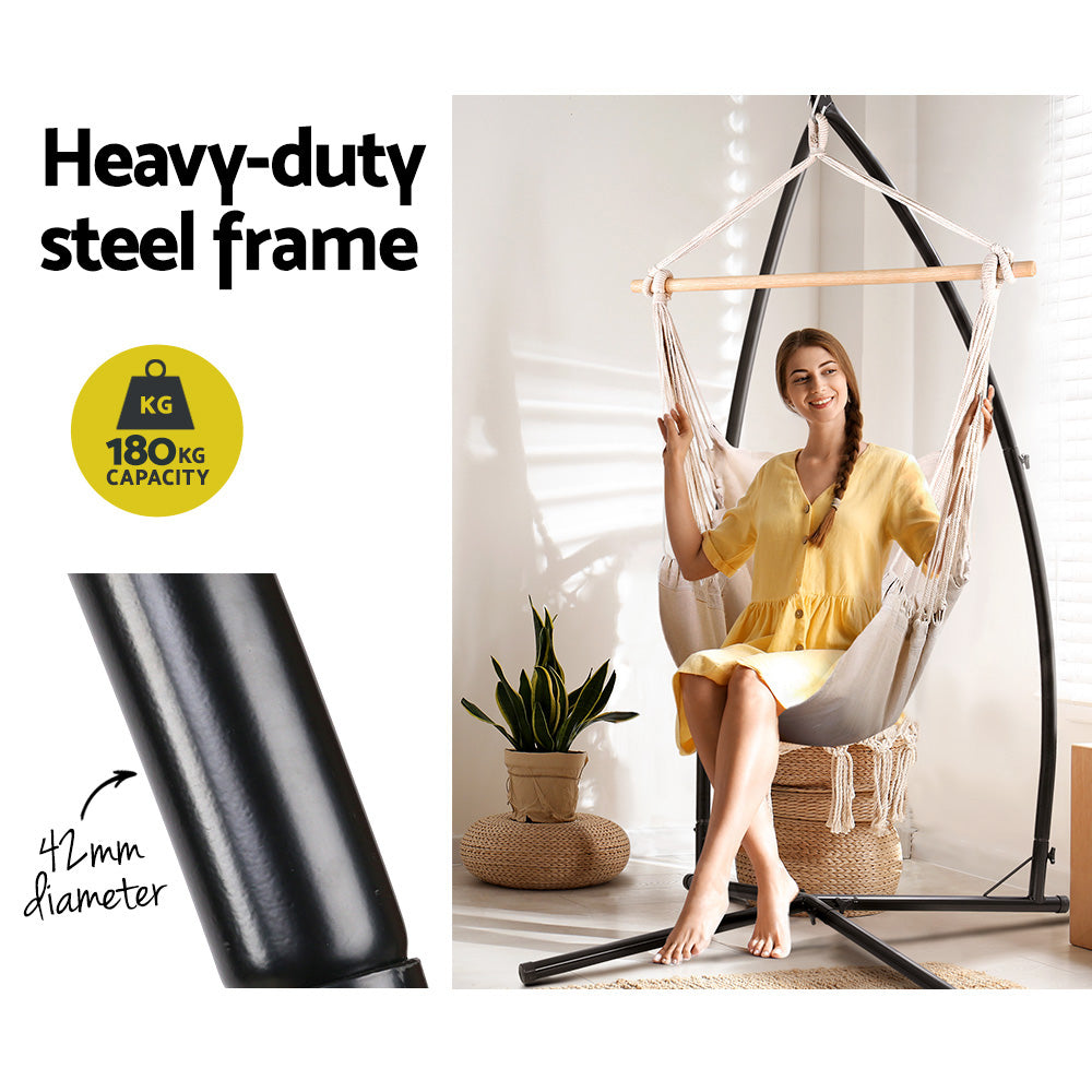 Outdoor Chairs: Gardeon Hammock Chair Outdoor Camping Hanging with Steel Stand Cream