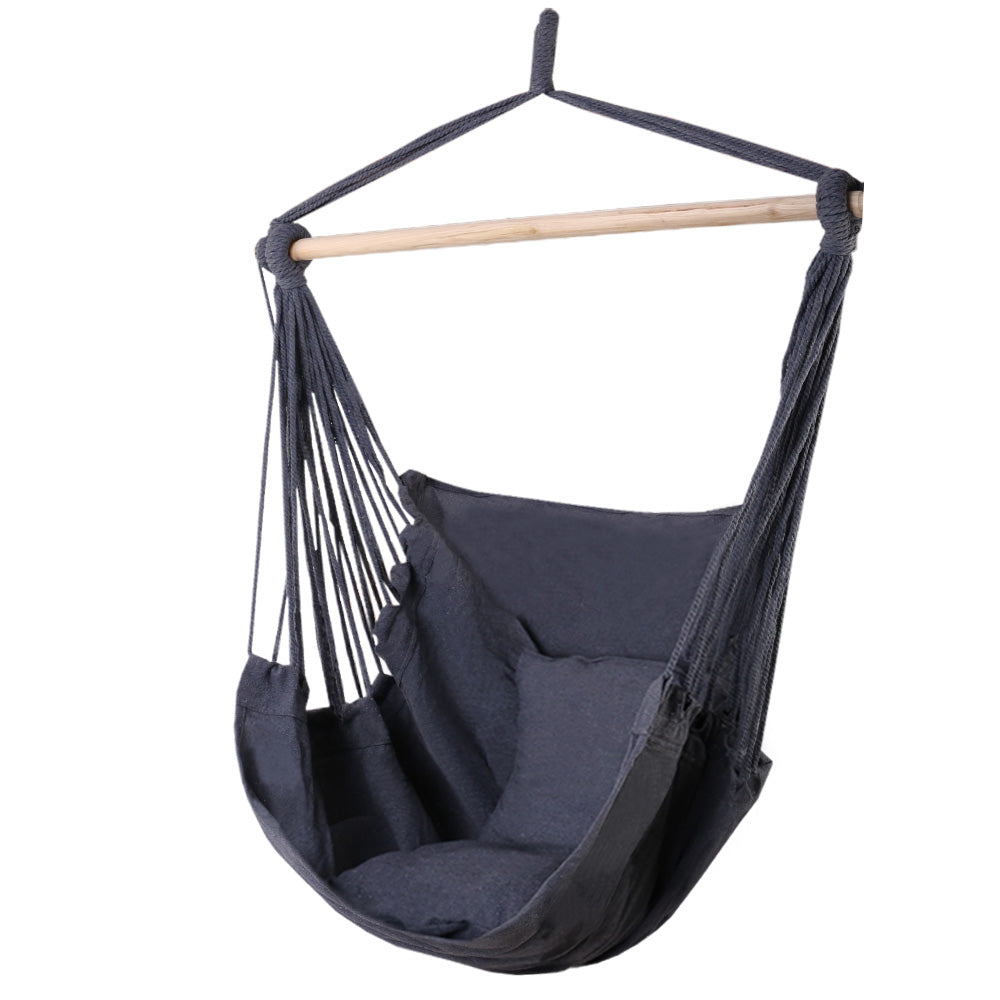Hammocks & Accessories: Gardeon Hammock Chair Outdoor Camping Hanging Hammocks Cushion Pillow Grey
