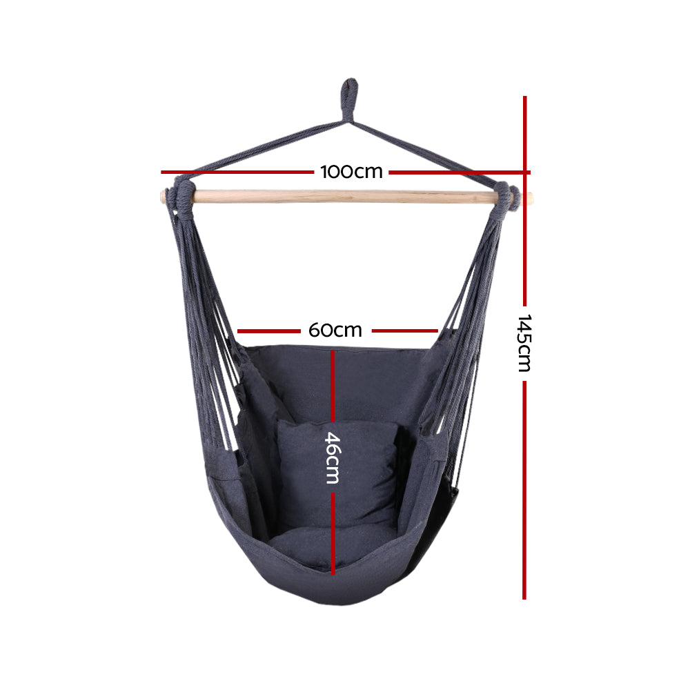 Hammocks & Accessories: Gardeon Hammock Chair Outdoor Camping Hanging Hammocks Cushion Pillow Grey