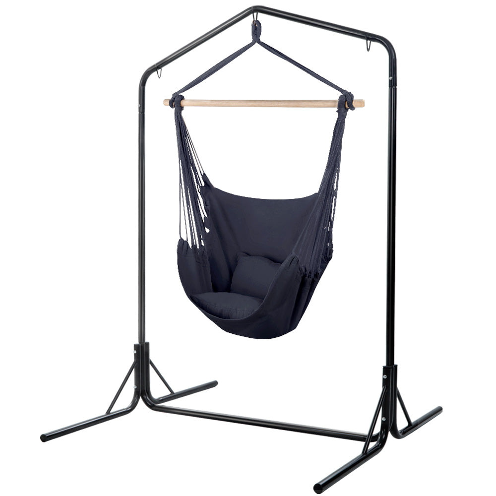 Outdoor Chairs: Gardeon Outdoor Hammock Chair with Stand Swing Hanging Hammock with Pillow Grey