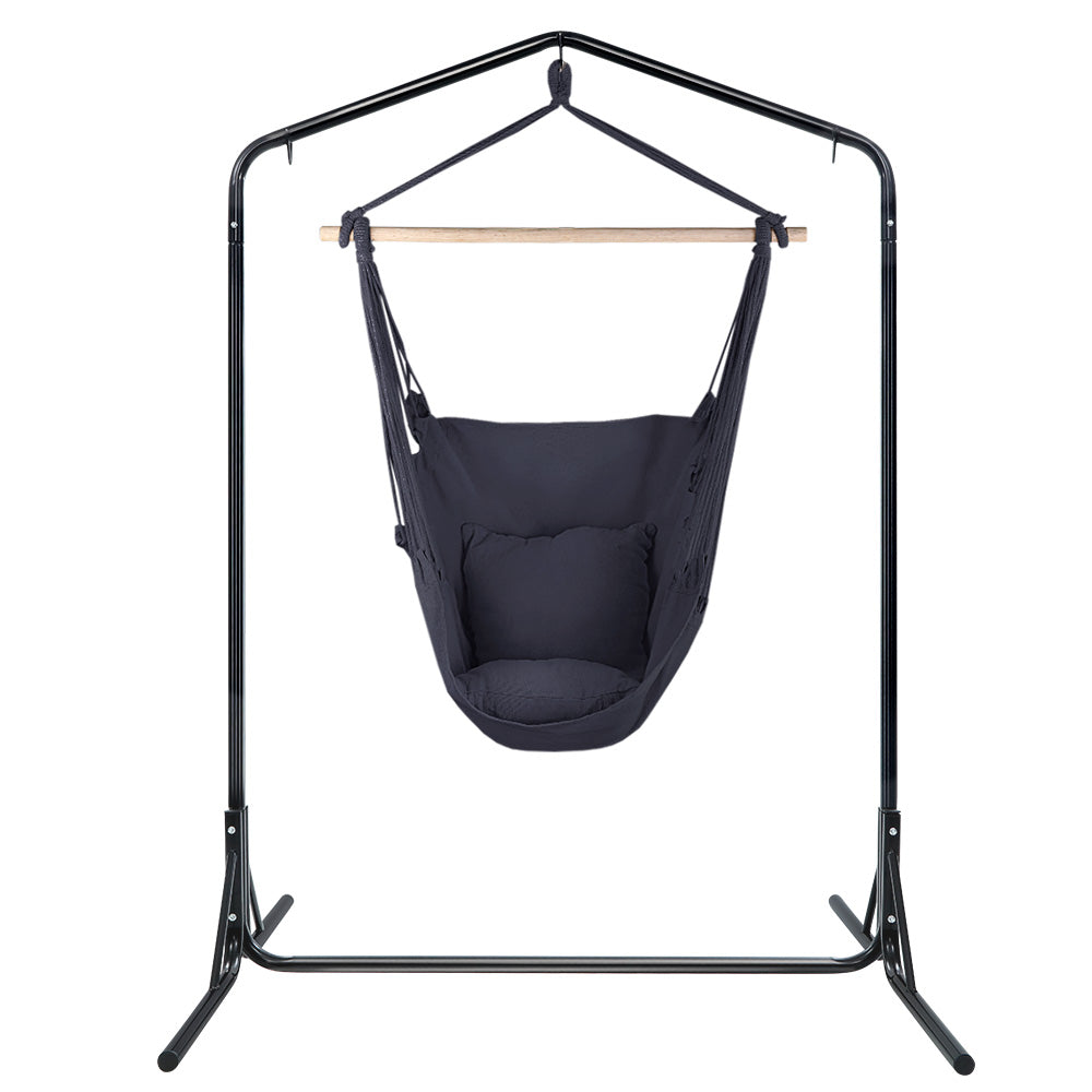 Outdoor Chairs: Gardeon Outdoor Hammock Chair with Stand Swing Hanging Hammock with Pillow Grey