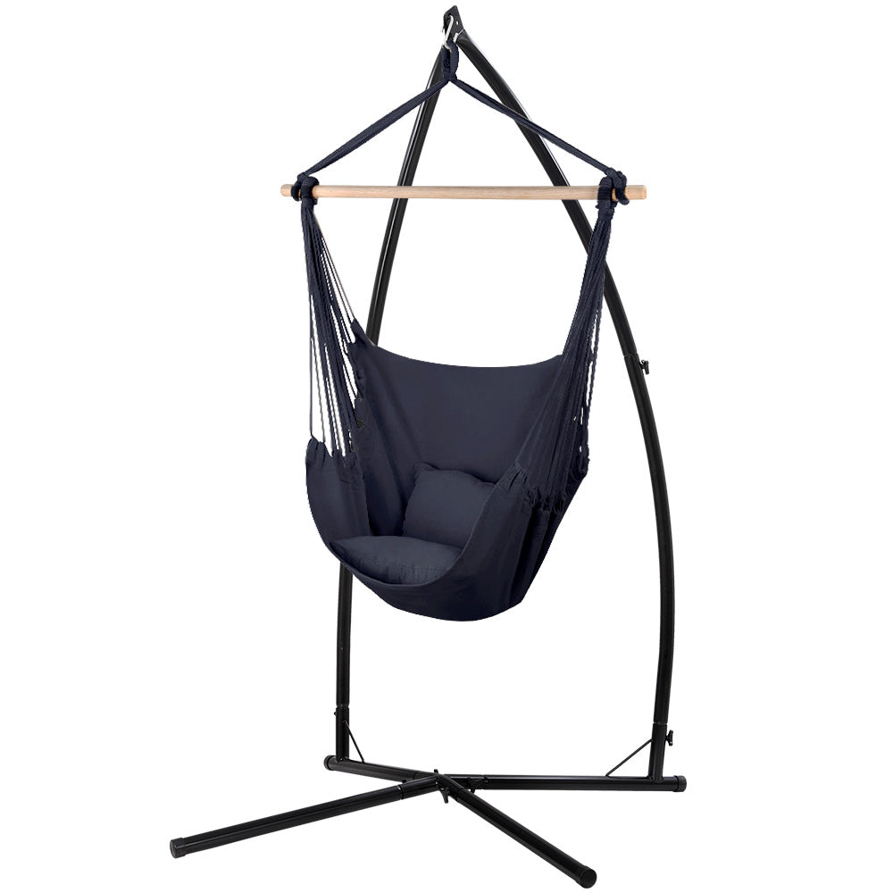 Outdoor Chairs: Gardeon Hammock Chair Outdoor Camping Hanging with Steel Stand Grey